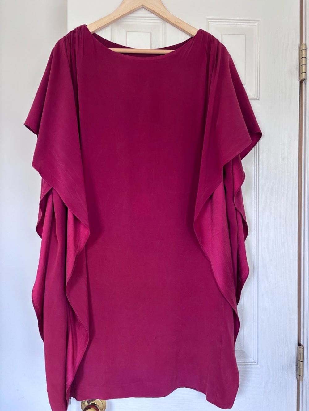 Silk Fuchsia Draped Flutter Sleeve Tunic